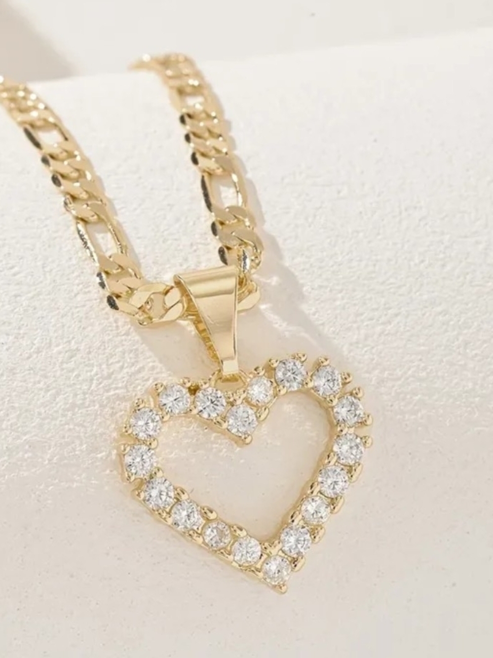 Gold Heart Pendant Necklace with Clear Stones - Women's Jewelry